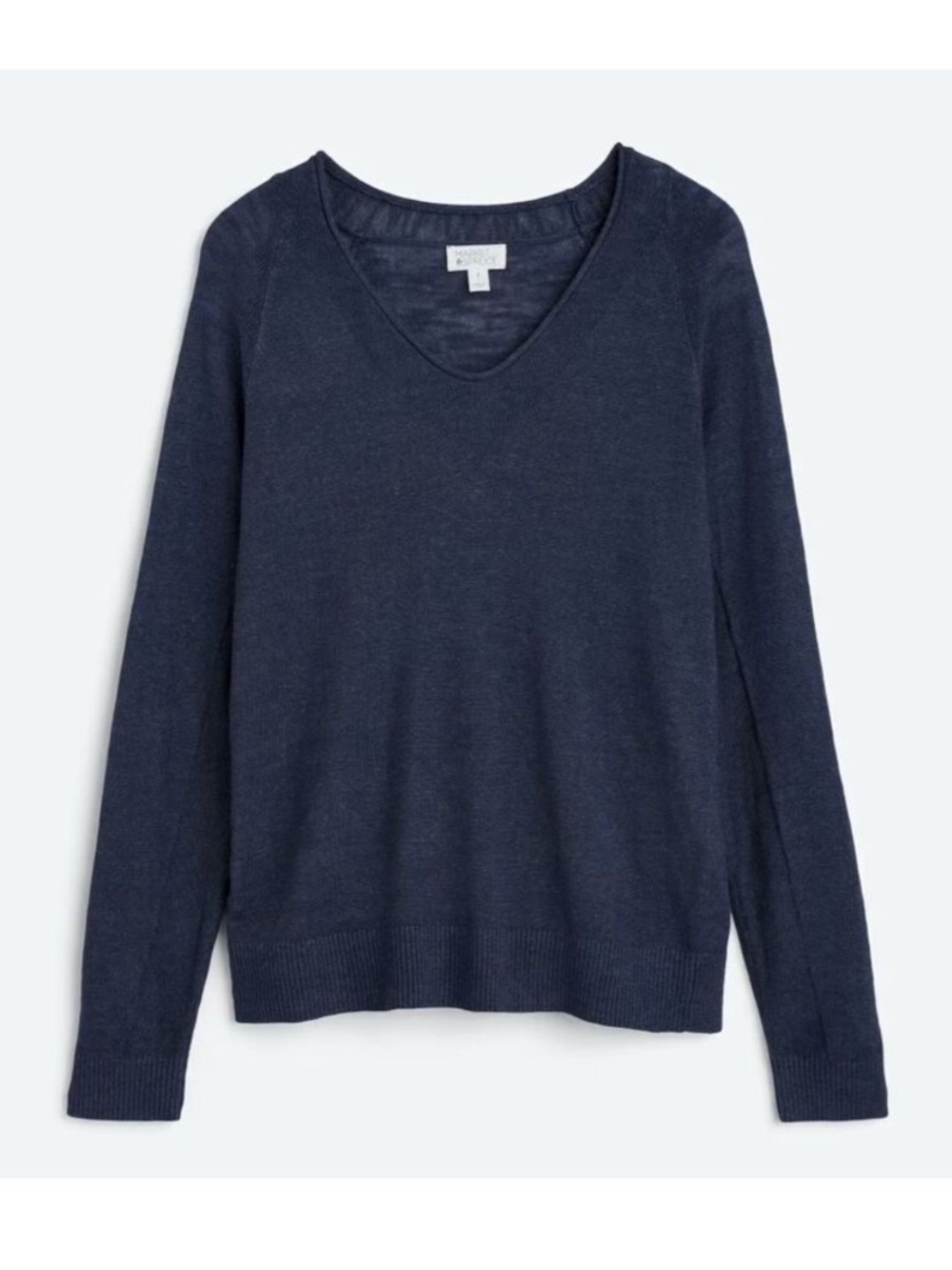 Market & Spruce Cassian Mix Stitch Linen Blend Sweater Blue Coastal Grandma